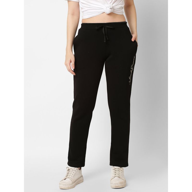 Buy Sweet Dreams Women Solid Black Fleece Lounge Pants Black Online